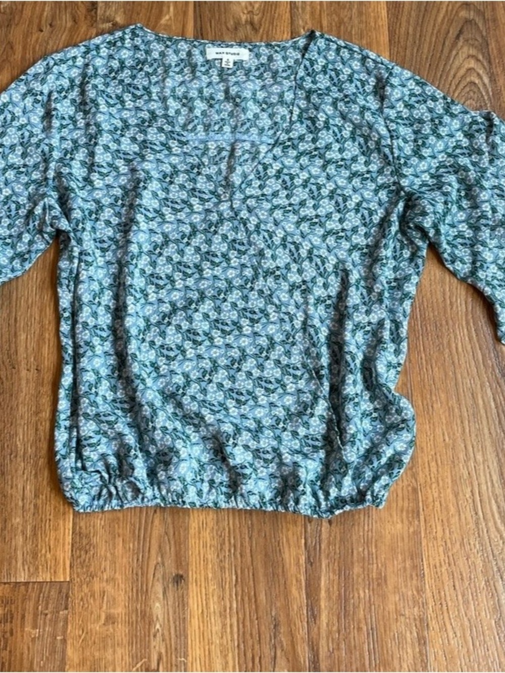 Max Studio Teal Green Floral Blouse - Women's Top